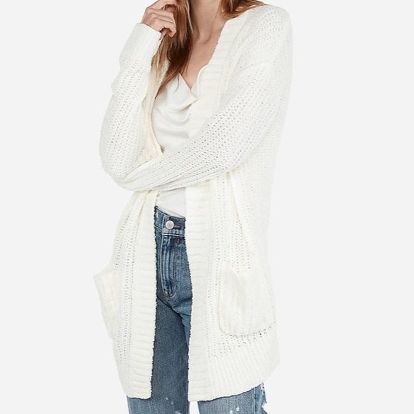 Express White Chenille Cardigan Sweater 